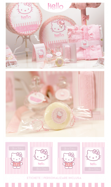 Trusou de botez personalizat brodat cu Hello Kitty pentru fete, Kitty Sugar  6